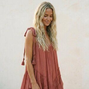 Free People Bare it all Maxi Dress Dusty Rose red medium NWT